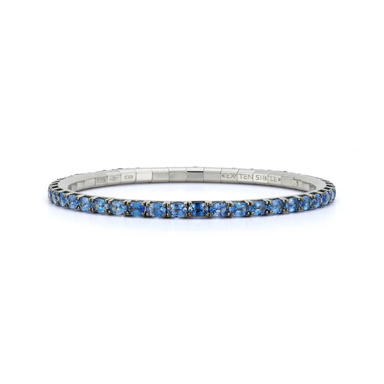 7.55CT Oval-Cut Blue Sapphire Stretch Tennis Bracelet