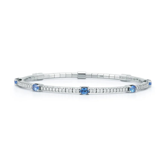 2.45CT Diamond and Oval Blue Sapphire Stretch Bracelet