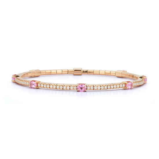 2.45CT Pink Sapphires and White Diamond Stretch Tennis Bracelet