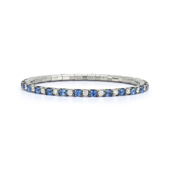 6.35CT Oval-Cut Blue Sapphire & Diamond Stretch Tennis Bracelet