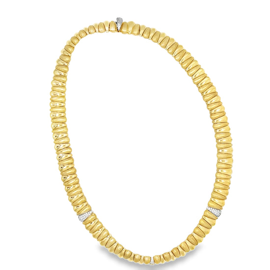 Roberto Demeglio Artiglio Shiny and Matte Yellow Gold with 3 Diamond Section Stretch Necklace