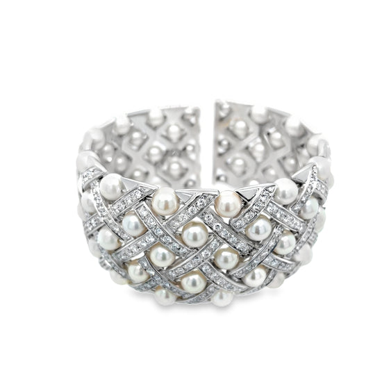 Pearl and Diamond Flexible Cuff