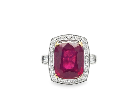 8CT Cushion Cut Ruby Ring
