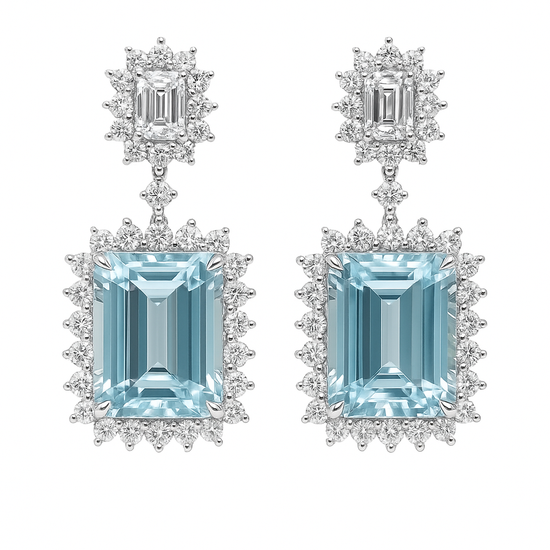 8CT Aquamarine and Diamond Drop Earrings