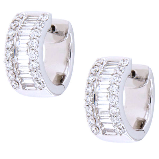 Round and Baguette Cut Diamond Hoop Earrings