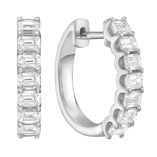 Emerald Cut Diamond Huggie Hoop Earrings