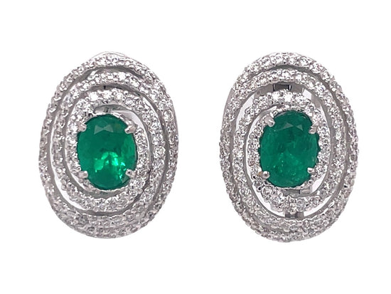 Piranesi Oval Emerald and White Diamond Earrings