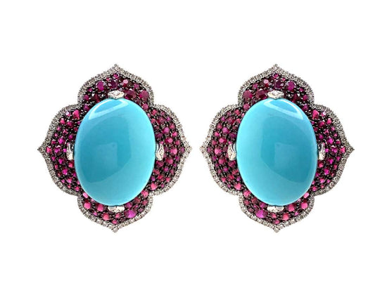 Piranesi Turquoise and Ruby Capri Earrings