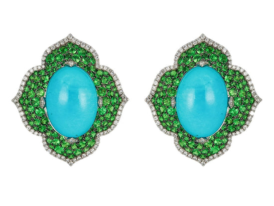 Piranesi Turquoise and Tsavorite Capri Earrings