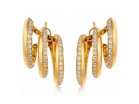 Piranesi Diamond and Yellow Gold Triple Hoop Earrings