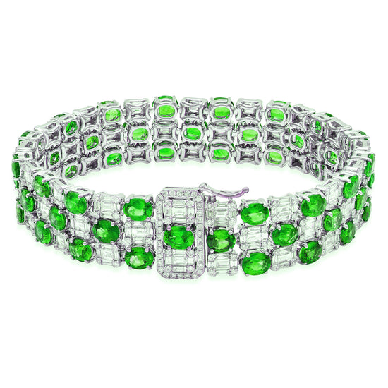 3 Row Diamond and Emerald Bracelet
