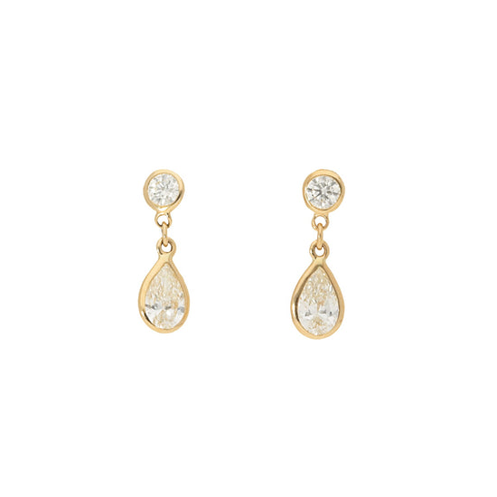 Bezel Drop Pear Shaped Diamond Earrings