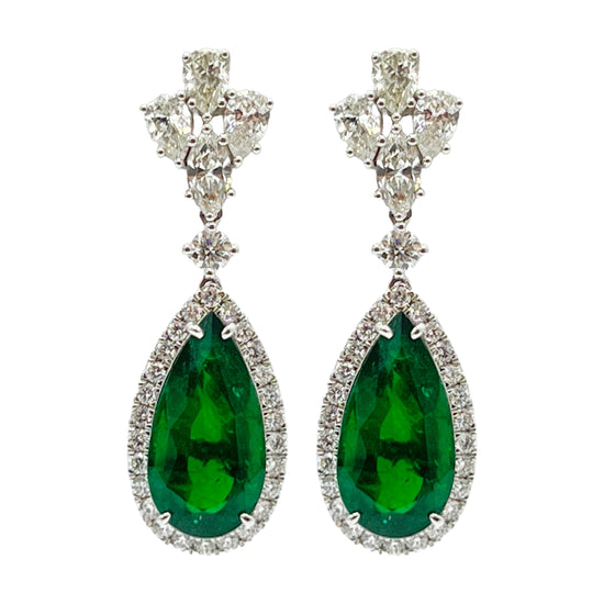 Pear Shaped Emerald and Diamond Drop Earrings