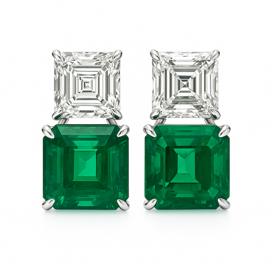 Stacked Diamond and Emerald Earrings