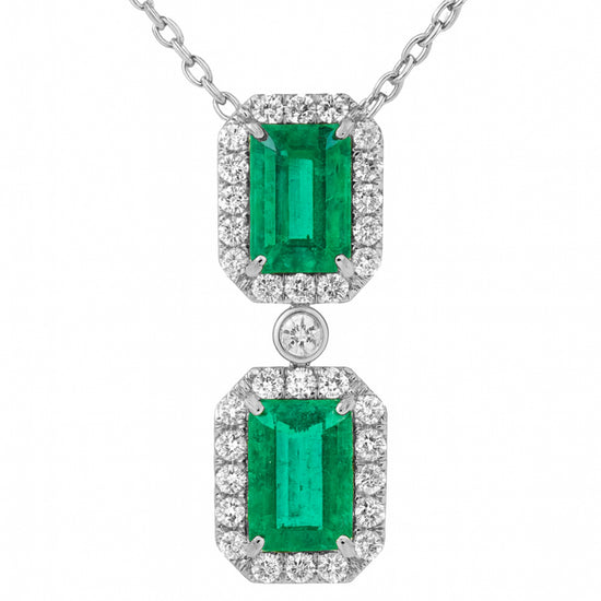 Emerald and Diamond Halo Pendant