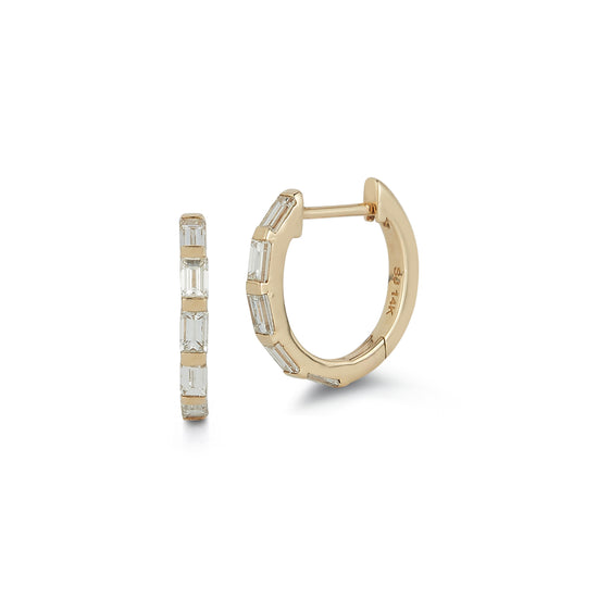 Baguette Cut Diamond Huggie Hoop Earrings