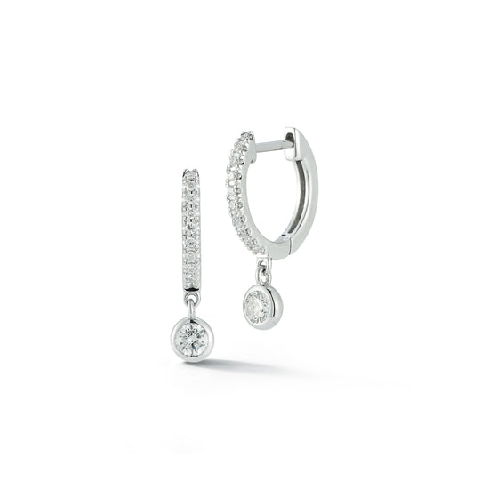 Diamond Huggies Earrings with Diamond Dangle