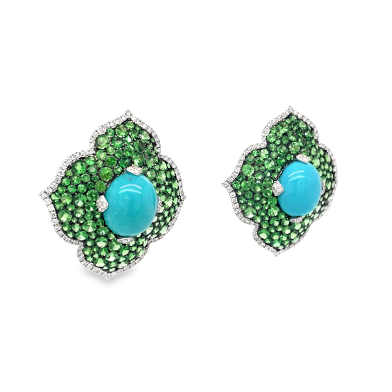 Turquoise and Tsavorite Pasha Earrings
