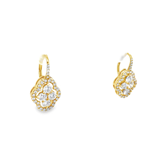 White Diamond and Yellow Gold Huggie Drop Earrings