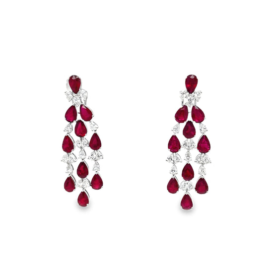 Pear Shape Ruby and Diamond Chandelier Earrings