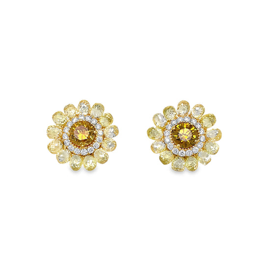 Fancy Yellow Diamond Floral Earrings