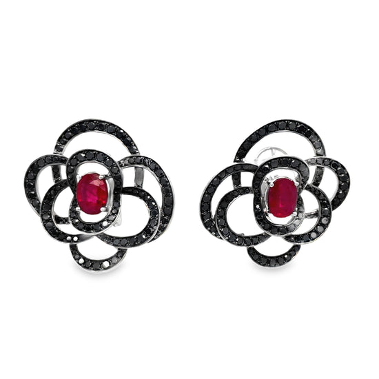 Black Diamond and Ruby Earrings