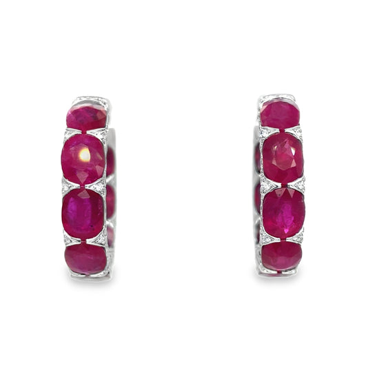 Oval Cut Ruby Hoop Earrings