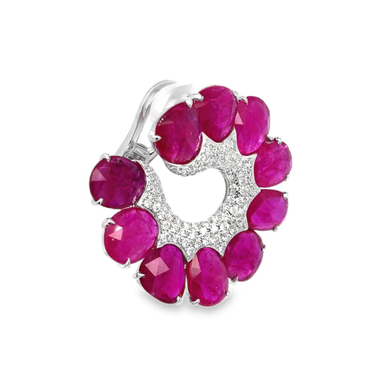 Freeform Ruby and Diamond Hoop Earrings