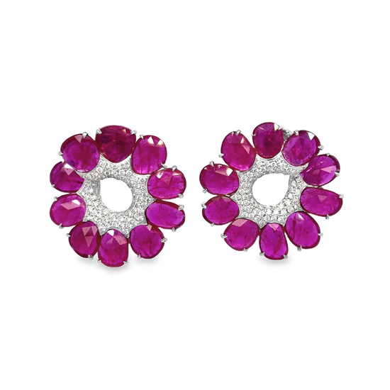 Piranesi Freeform Ruby and Diamond Hoop Earrings