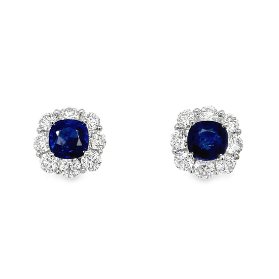 Sapphire and Diamond Halo Stud Earrings