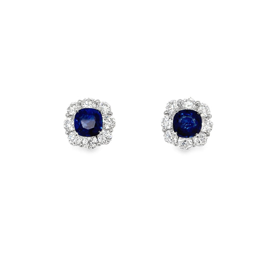 Sapphire and Diamond Halo Stud Earrings