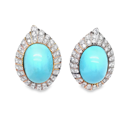 Cabachon Turquoise and Diamond Earrings