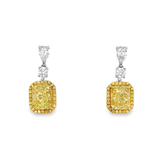 4.01CT Radiant Cut Fancy Intense Yellow Diamond Earrings