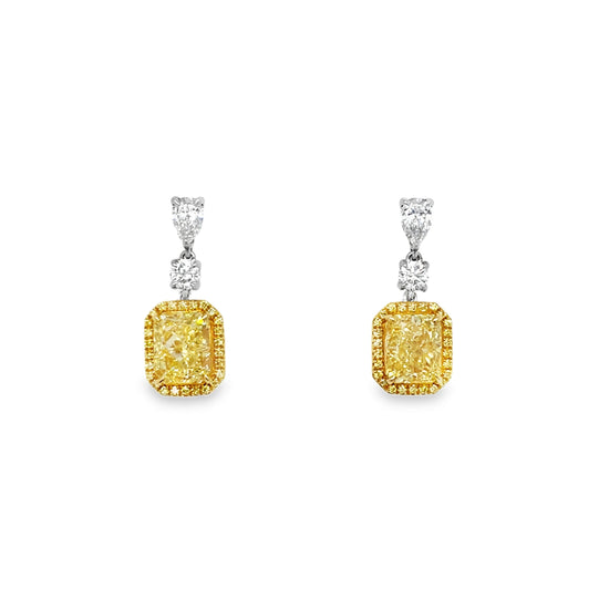 4CT Radiant Cut Fancy Intense Yellow Diamond Earrings