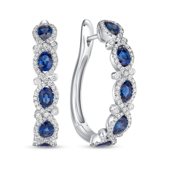 Oval Sapphire and Diamond Hoop Earrings