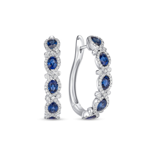 Oval Sapphire and Diamond Hoop Earrings