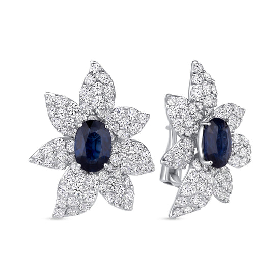 Sapphire and Diamond Flower Earrings