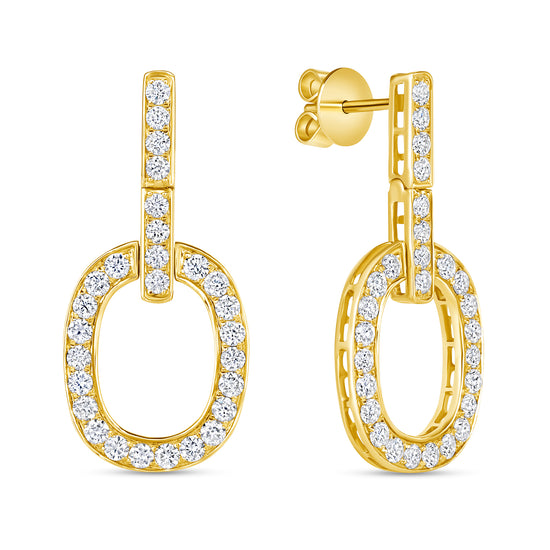 White Diamond and Yellow Gold Dangle "O" Earrings