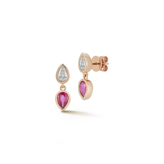 Pear Shaped Ruby and Diamond Dangle Earrings