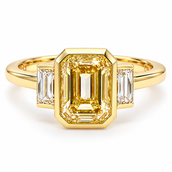 3.41CT Emerald-Cut Yellow Three-stone Ring