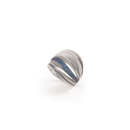 Annamaria Cammilli Six Layer Diamond and Blue Sapphire Velaa Color Ring