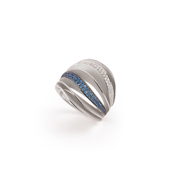 Annamaria Cammilli Six Layer Diamond and Blue Sapphire Velaa Color Ring