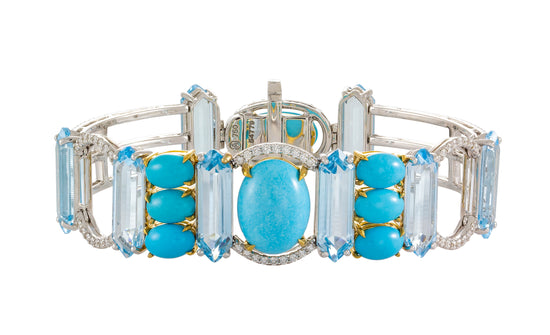 Etho Maria Turquoise and Blue Topaz Flexible Cuff Bracelet