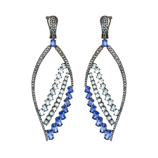 Etho Maria Aquamarine and Tanzanite Tapered Hoop Earrings