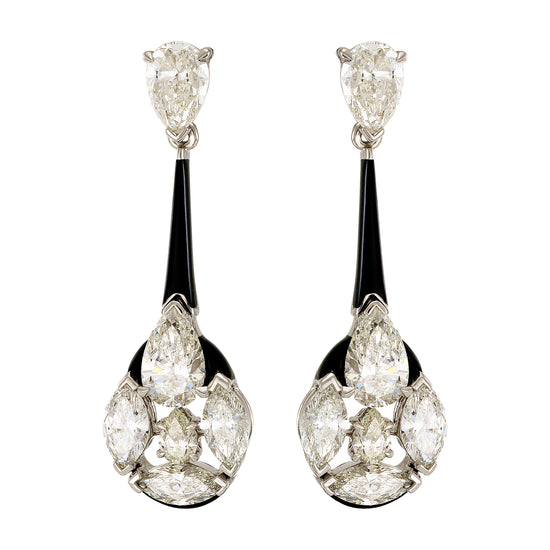 Etho Maria White Diamond and Black Ceramic Drop Earrigns