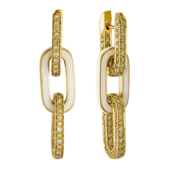 Etho Maria Brown Diamond and Enamel Double Link Earrings