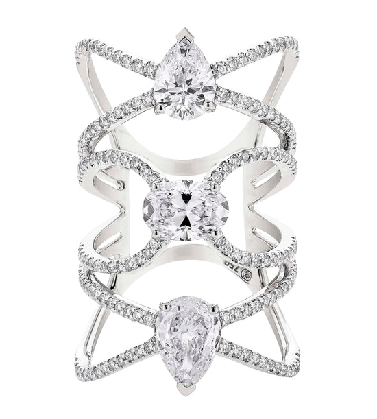 Etho Maria Three Tier White Diamond and White Gold Ring