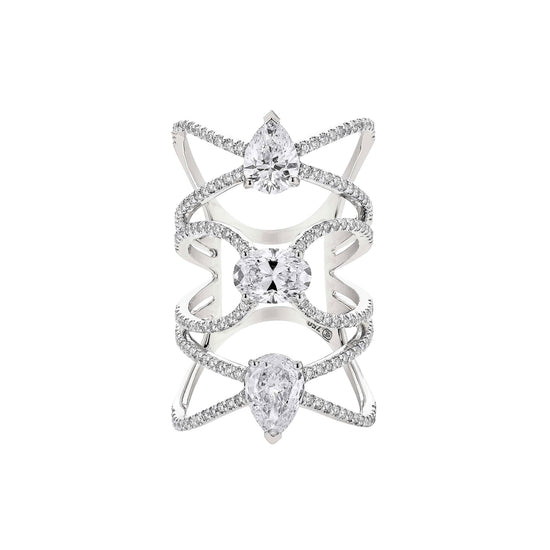 Etho Maria Three Tier White Diamond and White Gold Ring