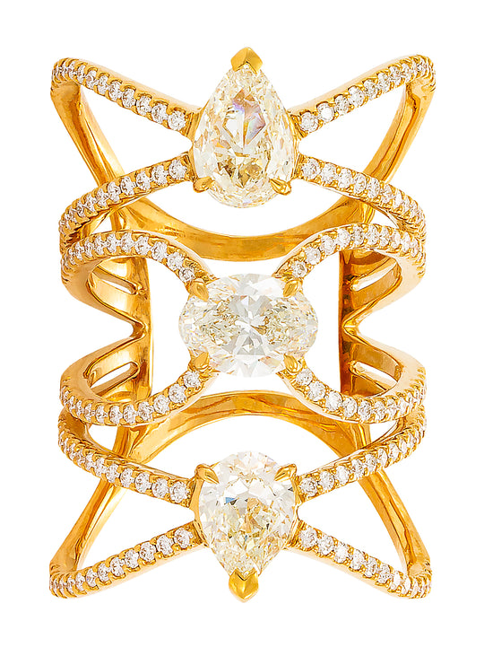 Etho Maria Three Tier White Diamond and Rose Gold Ring