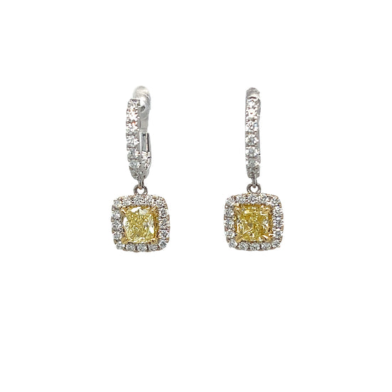 2.04 Fancy Yellow and White Diamond Earrings